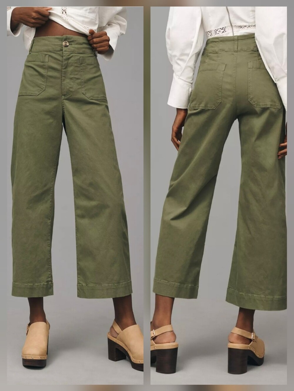 Anthropologie Maeve Colette Wide-Leg Cropped Pants Linen Cotton Stretch Sz 28